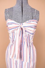 Load image into Gallery viewer, Deadstock vintage white dress by Nicholas is shown from the front. This dress has red and blue stripes.
